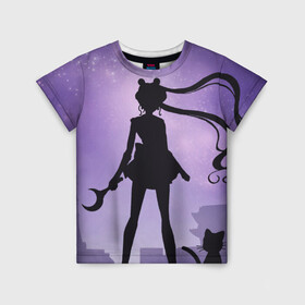 Детская футболка 3D с принтом Pretty Soldier Sailor Moon в Тюмени, 100% гипоаллергенный полиэфир | прямой крой, круглый вырез горловины, длина до линии бедер, чуть спущенное плечо, ткань немного тянется | luna | night tokyo | princess serenity | sailor moon | usagi tsukino | луна | сейлор мун