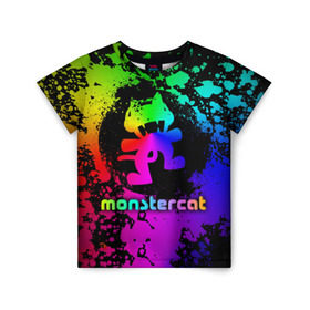 Детская футболка 3D с принтом Monstercat в Тюмени, 100% гипоаллергенный полиэфир | прямой крой, круглый вырез горловины, длина до линии бедер, чуть спущенное плечо, ткань немного тянется | Тематика изображения на принте: monstercat | клуб | клубная музыка | кот | котенок | кошка | лейбл | монстар | монстар кет | монстер | музыка | танцевальная музыка | электронная | электронная музыка