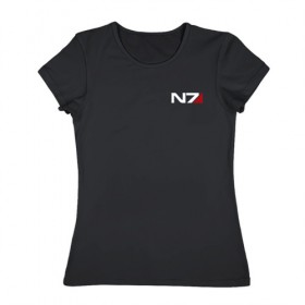 Женская футболка хлопок с принтом MASS EFFECT N7 в Тюмени, 100% хлопок | прямой крой, круглый вырез горловины, длина до линии бедер, слегка спущенное плечо | n7 | броня | костюм | масс эффект | н7 | стальная броня | шепард