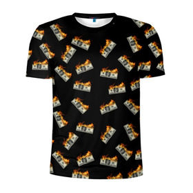 Мужская футболка 3D спортивная с принтом Горящие баксы в Тюмени, 100% полиэстер с улучшенными характеристиками | приталенный силуэт, круглая горловина, широкие плечи, сужается к линии бедра | банкноты | валюта | деньги | доллар | купюра | огонь | пламя | улица | финансы