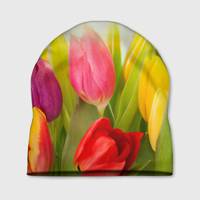 Шапка 3D с принтом Тюльпаны в Тюмени, 100% полиэстер | универсальный размер, печать по всей поверхности изделия | бабушке | девочке | девушке | дочке | желтые цветы | женщине | маме | подруге | природа | розовые цветы | розы | сестре | теще | тюльпаны | цветы