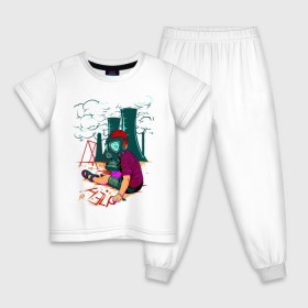 Детская пижама хлопок с принтом Help в Тюмени, 100% хлопок |  брюки и футболка прямого кроя, без карманов, на брюках мягкая резинка на поясе и по низу штанин
 | 