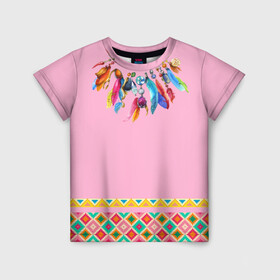 Детская футболка 3D с принтом индейское платье в Тюмени, 100% гипоаллергенный полиэфир | прямой крой, круглый вырез горловины, длина до линии бедер, чуть спущенное плечо, ткань немного тянется | boho | ethno | indians | native american | ttibal | америка | бохо | индейцы | орнамент | перья | трибал | узор | этника