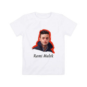 Детская футболка хлопок с принтом RAMI MALEK в Тюмени, 100% хлопок | круглый вырез горловины, полуприлегающий силуэт, длина до линии бедер | rami malek | мистер робот | мистер робот актер | мистер робот сериал | рами малек | рами малек фильмы
