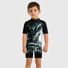 Детский купальный костюм 3D с принтом Чужой в Тюмени, Полиэстер 85%, Спандекс 15% | застежка на молнии на спине | alien | aliens | xenomorph | ксеноморф | монстры | ужасы | чужие | чужой