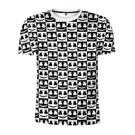 Мужская футболка 3D спортивная с принтом Marshmello Black&White в Тюмени, 100% полиэстер с улучшенными характеристиками | приталенный силуэт, круглая горловина, широкие плечи, сужается к линии бедра | black and white | christopher comstock | dj | marshmello | music | диджей | клубная музыка | клубняк | крис комсток | логотип | маршмеллоу | музыка | черно белый