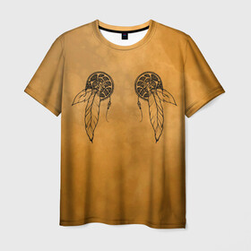 Мужская футболка 3D с принтом native american в Тюмени, 100% полиэфир | прямой крой, круглый вырез горловины, длина до линии бедер | boho | ethno | indians | native american | ttibal | америка | бохо | индейцы | лиса | орнамент | перья | роуч | трибал | узор | этника