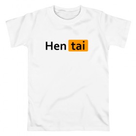 Мужская футболка хлопок с принтом HENTAI в Тюмени, 100% хлопок | прямой крой, круглый вырез горловины, длина до линии бедер, слегка спущенное плечо. | 