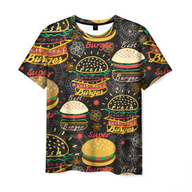 Мужская футболка 3D с принтом Гамбургеры в Тюмени, 100% полиэфир | прямой крой, круглый вырез горловины, длина до линии бедер | hamburgers | sandwic | булочка | бутерброды | быстрая | гамбургер | гамбургеры | геометрический | графика | еда | зелень | иллюстрация | картинка | кунжут | мода | мясо | надпись | орнамент | рисунок | свежий