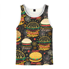 Мужская майка 3D с принтом Гамбургеры в Тюмени, 100% полиэстер | круглая горловина, приталенный силуэт, длина до линии бедра. Пройма и горловина окантованы тонкой бейкой | Тематика изображения на принте: hamburgers | sandwic | булочка | бутерброды | быстрая | гамбургер | гамбургеры | геометрический | графика | еда | зелень | иллюстрация | картинка | кунжут | мода | мясо | надпись | орнамент | рисунок | свежий