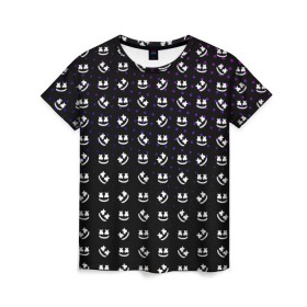 Женская футболка 3D с принтом MARSHMELLO Black в Тюмени, 100% полиэфир ( синтетическое хлопкоподобное полотно) | прямой крой, круглый вырез горловины, длина до линии бедер | black | marsh | marshmallow | marshmello | marshmelo | mello | music | smile | диджей | лого | маршмеллов | маршмеллоу | маршмеллу | маршмело | маршмелов | маршмелоу | музыка | музыкант | трэп | улыбка | хаус