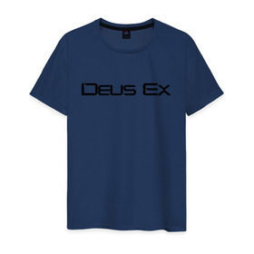 Мужская футболка хлопок с принтом DEUS EX в Тюмени, 100% хлопок | прямой крой, круглый вырез горловины, длина до линии бедер, слегка спущенное плечо. | Тематика изображения на принте: cyberpunk | deus ex | future | game | будущ | игра | киберпанк