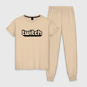 Женская пижама хлопок с принтом Twitch в Тюмени, 100% хлопок | брюки и футболка прямого кроя, без карманов, на брюках мягкая резинка на поясе и по низу штанин | game | gamer | logo | twitch | twitties | игры | логотип | стрим | твитч