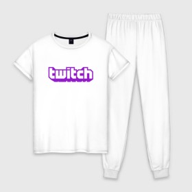 Женская пижама хлопок с принтом Twitch Logo в Тюмени, 100% хлопок | брюки и футболка прямого кроя, без карманов, на брюках мягкая резинка на поясе и по низу штанин | game | gamer | logo | twitch | twitties | игры | логотип | стрим | твитч