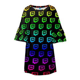 Детское платье 3D с принтом Twitch в Тюмени, 100% полиэстер | прямой силуэт, чуть расширенный к низу. Круглая горловина, на рукавах — воланы | game | gamer | logo | twitch | twitties | градиент | игры | логотип | стрим | твитч | текстура