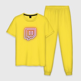 Мужская пижама хлопок с принтом Twitch Neon в Тюмени, 100% хлопок | брюки и футболка прямого кроя, без карманов, на брюках мягкая резинка на поясе и по низу штанин
 | twitch | неон | твитч | твич
