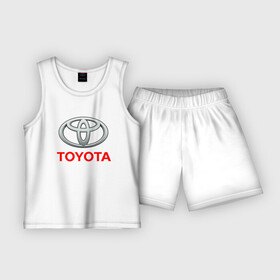 Детская пижама с шортами хлопок с принтом TOYOTA в Тюмени,  |  | auto | sport | toyota | авто | автомобиль | автомобильные | бренд | марка | машины | спорт | тойота