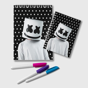 Блокнот с принтом MARSHMELLO Black в Тюмени, 100% бумага | 48 листов, плотность листов — 60 г/м2, плотность картонной обложки — 250 г/м2. Листы скреплены удобной пружинной спиралью. Цвет линий — светло-серый
 | marsh | marshmallow | marshmello | marshmelo | mello | music | smile | диджей | лого | маршмеллов | маршмеллоу | маршмеллу | маршмело | маршмелов | маршмелоу | музыка | музыкант | рожица | трэп | улыбка | хаус