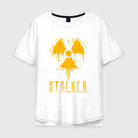 Мужская футболка хлопок Oversize с принтом S.T.A.L.K.E.R. в Тюмени, 100% хлопок | свободный крой, круглый ворот, “спинка” длиннее передней части | Тематика изображения на принте: anomaly | bandit | chernobyl | logo | pripyat | shadow of chernobyl | stalker | stalker 2 | zone | аномалия | бандиты | зона | лого | меченый | припять | сталкер | сталкер 2 | тени чернобыля | чернобыль | чистое небо