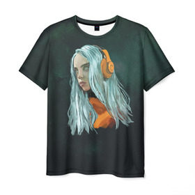 Мужская футболка 3D с принтом Billie в Тюмени, 100% полиэфир | прямой крой, круглый вырез горловины, длина до линии бедер | billie eilish | lovely | music | ocean eyes | pop | билли айлиш | девушка | музыка | океан | поп | эйлиш | элиш