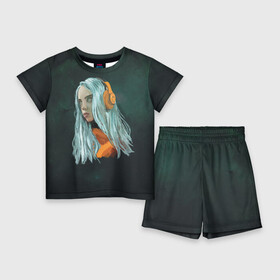 Детский костюм с шортами 3D с принтом Billie в Тюмени,  |  | billie eilish | lovely | music | ocean eyes | pop | билли айлиш | девушка | музыка | океан | поп | эйлиш | элиш