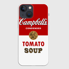 Чехол для iPhone 13 mini с принтом Банка с супом Кэмпбелл в Тюмени,  |  | campbell’s soup | pop art | popart | арт | банка с супом кэмпбелл | банки с супом кэмпбелл | большая банка супа кэмпбелл с открывашкой | поп арт | суп кэмпбелл | энди уорхол