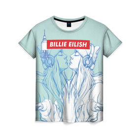 Женская футболка 3D с принтом Billie Eilish в Тюмени, 100% полиэфир ( синтетическое хлопкоподобное полотно) | прямой крой, круглый вырез горловины, длина до линии бедер | billie eilish | lovely | music | ocean eyes | pop | билли айлиш | девушка | музыка | океан | поп | эйлиш | элиш