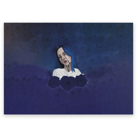 Поздравительная открытка с принтом Billie Eilish Flowers в Тюмени, 100% бумага | плотность бумаги 280 г/м2, матовая, на обратной стороне линовка и место для марки
 | billie eilish | lovely | music | ocean eyes | pop | билли айлиш | девушка | музыка | океан | поп | эйлиш | элиш