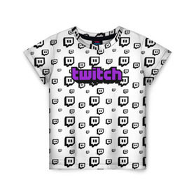 Детская футболка 3D с принтом Twitch в Тюмени, 100% гипоаллергенный полиэфир | прямой крой, круглый вырез горловины, длина до линии бедер, чуть спущенное плечо, ткань немного тянется | game | gamer | logo | pattern | twitch | twitties | игры | логотип | паттерн | стрим | твитч | текстура