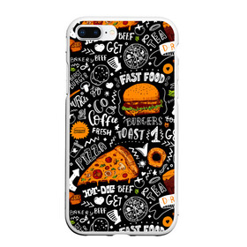 Чехол для iPhone 7Plus/8 Plus матовый с принтом Fast food в Тюмени, Силикон | Область печати: задняя сторона чехла, без боковых панелей | fast | food | hambu | булочка | бутерброды | быстрое | гамбургеры | графика | еда | зелень | иллюстрация | картинка | кунжут | мода | мясо | надпись | орнамент | питание | пицца | пончики | рисунок | свежий