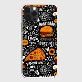 Чехол для iPhone 12 Pro с принтом Fast food в Тюмени, силикон | область печати: задняя сторона чехла, без боковых панелей | fast | food | hambu | булочка | бутерброды | быстрое | гамбургеры | графика | еда | зелень | иллюстрация | картинка | кунжут | мода | мясо | надпись | орнамент | питание | пицца | пончики | рисунок | свежий
