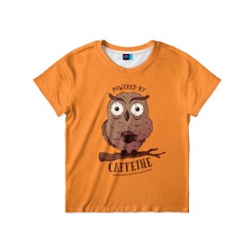 Детская футболка 3D с принтом Сова в Тюмени, 100% гипоаллергенный полиэфир | прямой крой, круглый вырез горловины, длина до линии бедер, чуть спущенное плечо, ткань немного тянется | Тематика изображения на принте: caffeine | coffee | owl | кафе | кофе | кофеин | сова | совы