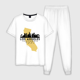 Мужская пижама хлопок с принтом Лос-Анджелес - США в Тюмени, 100% хлопок | брюки и футболка прямого кроя, без карманов, на брюках мягкая резинка на поясе и по низу штанин
 | 