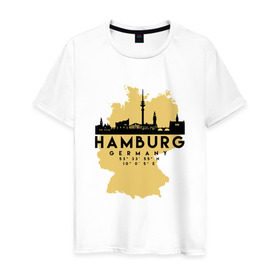 Мужская футболка хлопок с принтом Гамбург - Германия в Тюмени, 100% хлопок | прямой крой, круглый вырез горловины, длина до линии бедер, слегка спущенное плечо. | adventure | city | germany | travel | world | берлин | гамбург | германия | город | государство | европа | жизнь | карта | культура | люди | мир | народ | партиот | планета | приключение | путешествие | спорт | ссср | столи