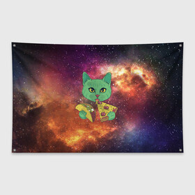 Флаг-баннер с принтом Космический Кот в Тюмени, 100% полиэстер | размер 67 х 109 см, плотность ткани — 95 г/м2; по краям флага есть четыре люверса для крепления | cat | cosmic | galaxy | pizza | taco | в космосе | галактика | космос | кот | коты | пицца | тако