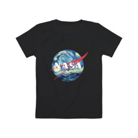 Детская футболка хлопок с принтом NASA в Тюмени, 100% хлопок | круглый вырез горловины, полуприлегающий силуэт, длина до линии бедер | alien | earth | express | futurama | galaxy | moon | nasa | planet | space | star | ufo | world | астронавт | вселенная | гагарин | галактика | звезда | звезды | земля | космонавт | космос | луна | мир | наса | небо | нло | планета | полёт