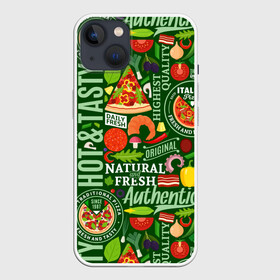 Чехол для iPhone 13 с принтом Итальянская пицца в Тюмени,  |  | бекон | вкусная | волны | грибы | доля | еда | зелень | ингредиенты | искусство | италия | итальянская | ковёр | колбаса | кори | креветки | курица | лук | мясо | натуральная | оливки | орнамент | перец