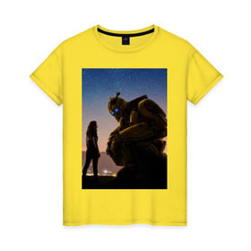 Женская футболка хлопок с принтом Бамблби в Тюмени, 100% хлопок | прямой крой, круглый вырез горловины, длина до линии бедер, слегка спущенное плечо | бамблби трансформеры робот авто фильм