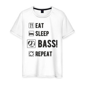 Мужская футболка хлопок с принтом Eat, sleep, bass, repeat в Тюмени, 100% хлопок | прямой крой, круглый вырез горловины, длина до линии бедер, слегка спущенное плечо. | автозвук | басы | музыка | сабвуфер
