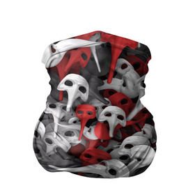Бандана-труба 3D с принтом Венецианские маски в Тюмени, 100% полиэстер, ткань с особыми свойствами — Activecool | плотность 150‒180 г/м2; хорошо тянется, но сохраняет форму | белый | венеция | длинный | карнавал | красный | маска | маскарад | нос | паттрен | театр | хипстер | черный