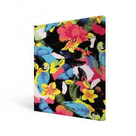 Холст квадратный с принтом ЦВЕТНАЯ ФУТБОЛКА в Тюмени, 100% ПВХ |  | попугай | цветная | цветы