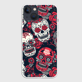 Чехол для iPhone 13 с принтом Мексиканские черепа в Тюмени,  |  | графика | день мертвых | знак | иллюстрация | искусство | картинка | мексика | мексиканские | мода | национальный | орнамент | паутина | поминки | праздник | рисунок | розы | ромашки | символ | стиль