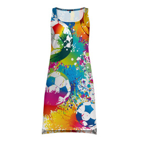 Платье-майка 3D с принтом Футбольные мячи  в Тюмени, 100% полиэстер | полуприлегающий силуэт, широкие бретели, круглый вырез горловины, удлиненный подол сзади. | ball | cove | football | leather | soccer | белый | болельщик | брызги | графика | иллюстрация | картинка | кожа | краски | мода | мяч | покрытие | пятна | радуга | рисунок | сила | скорость | спорт | спортсмен | стиль