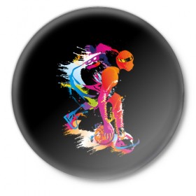 Значок с принтом Баскетбол в Тюмени,  металл | круглая форма, металлическая застежка в виде булавки | Тематика изображения на принте: абстракция | баскетбол | бежит | белые | болельщик | игра | игрок | иллюстрация | коллаж | красные | кроссовки | мода | мяч | путешествие | радуга | серые | сила | скорость | спектр | спорт | спортсмен