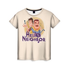 Женская футболка 3D с принтом Hello Neighbor в Тюмени, 100% полиэфир ( синтетическое хлопкоподобное полотно) | прямой крой, круглый вырез горловины, длина до линии бедер | hello | horror | neighbor | survival | дом | нейбор | паркура | привет | сосед | стратегия | хеллоу