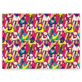 Поздравительная открытка с принтом Велоспорт в Тюмени, 100% бумага | плотность бумаги 280 г/м2, матовая, на обратной стороне линовка и место для марки
 | athletes | bicycles | cycling | cyclists | sp | болельщик | велогонка | велосипедисты | велосипеды | графика | иллюстрация | искусство | картинка | красный | мода | поп арт | рисунок | сила | скорость | современное