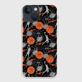 Чехол для iPhone 13 mini с принтом Basketball в Тюмени,  |  | Тематика изображения на принте: basket | basketball | баскетбол | баскетбольные | болельщик | бросок | брызги | графика | иллюстрация | капли | картинка | кляксы | кольцо | мода | мячи | надпись | прыжок | рисунок | сетка | сила | скорость