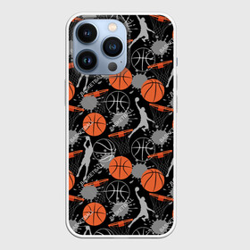 Чехол для iPhone 13 Pro с принтом Basketball в Тюмени,  |  | Тематика изображения на принте: basket | basketball | баскетбол | баскетбольные | болельщик | бросок | брызги | графика | иллюстрация | капли | картинка | кляксы | кольцо | мода | мячи | надпись | прыжок | рисунок | сетка | сила | скорость