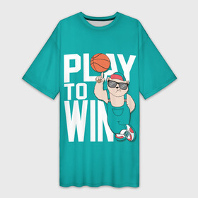Платье-футболка 3D с принтом Play to win в Тюмени,  |  | баскетбол | баскетбольный | бейсболка | графика | животное | зелёный | играй | иллюстрация | картинка | комбинезон | кот | кроссовки | крутит | мода | мяч | на пальце | надпись | очки | победы | ради
