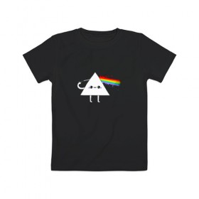 Детская футболка хлопок с принтом Kawaii Pink Floyd в Тюмени, 100% хлопок | круглый вырез горловины, полуприлегающий силуэт, длина до линии бедер | Тематика изображения на принте: anime | аниме | выстрел | лапочка | логотип | луч | милый | мимими | музыка | пистолет | прелесть | призма | радуга | рок | свет | треугольник